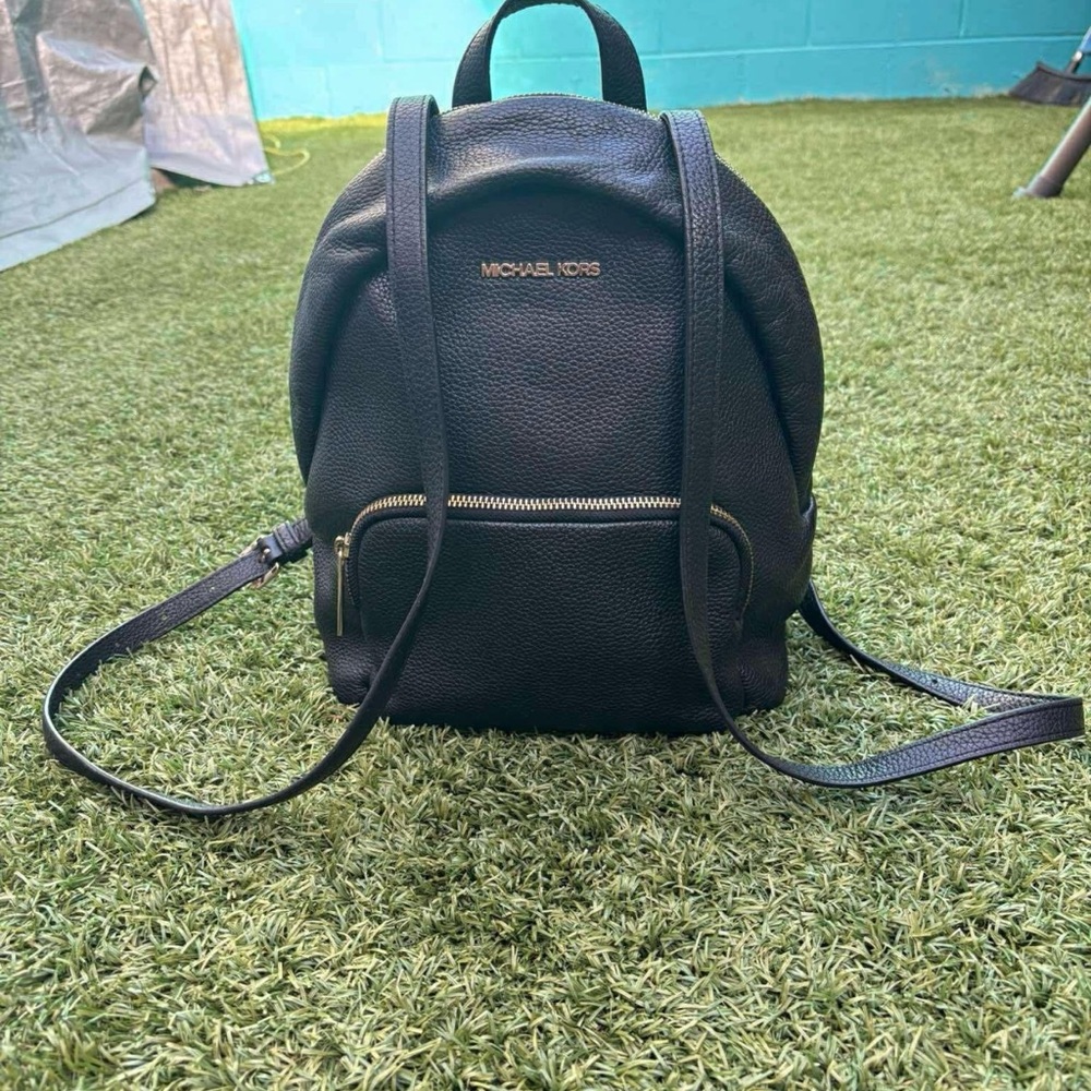 Michael Kors Black Pebbled Leather Mini Backpack with Gold Hardware